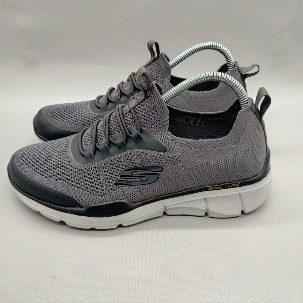 Skechers Relaxed Fit Dual-Lite Grey Knit Memory Foam Slip On Sneakers Mens Size